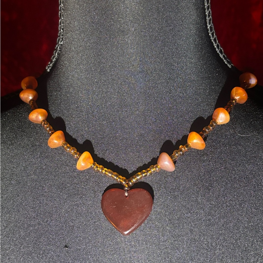 Orange/Red Heart Pendant Necklace